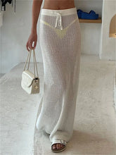 Hollow Out Knit Long Skirt For Women See-Through Casual Holiday Beach Skirt Outfits Solid Knitwear Lace-Up Women Y2k Skirt